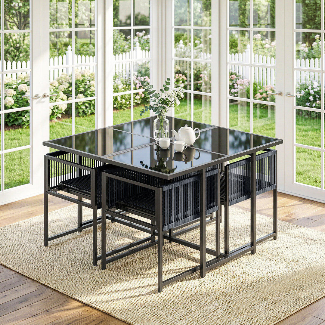 17 Stories Outsunny 5 Pieces Garden Dining Set, Outdoor Patio Cube Set Dark Grey Black 4