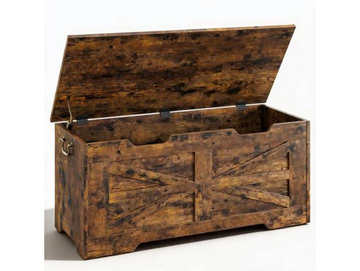 GarveeLife Sitzbank Spielzeugtruhe Holz Mit Deckel&Sicherheits-Scharnier 100cm Landhaus-Aufbewahrungstruhe mit Deckel, Sanftes Schließen, Farmhouse-Look