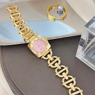 Fusion Finds Luxury Women's Square Watch With Skeleton Dial, Roman Numerals & Quartz Movement pink