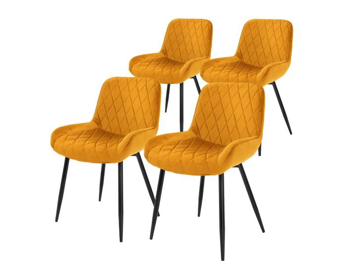 ML-Design 4er Set Esszimmerstühle mit Rücken- und Armlehnen, Senfgelb, Samt Sitzfläche, Polsterstuhl mit Metallbeine