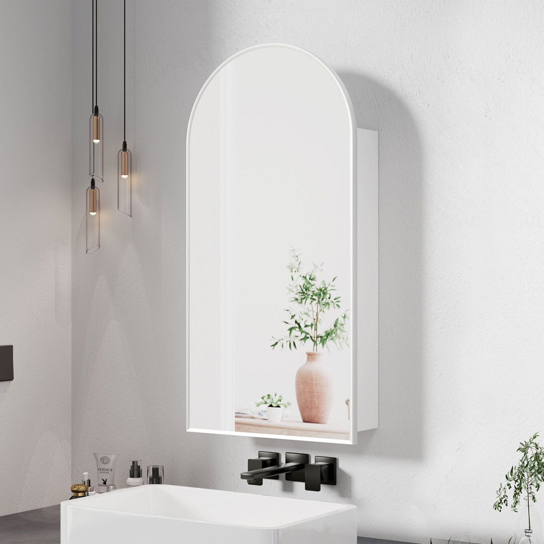 Fairmont Park Aishwarya Arched Mirror Cabinet with 3 Shelves, 40W x 80 Hcm Wall Mounted Medicine Cabinet Brushed Nickel 80mm H