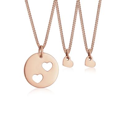 Schmuckset ELLI "Trio Herz Mutter Kind Cut Out Herz Set 925 Sterling Silver" Gr. 45, rosa (rosegold), Schmuck_Sets, Damen, onesize, Silber 925 (Sterlingsilber), Schmuckset