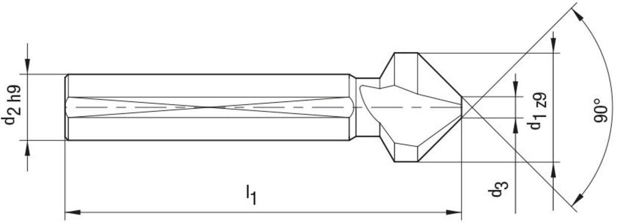 Beck Kegelsenker ungleiche Teilung HSS ZrN 90° 6,3mm 3-Flächenschaft (30881868)