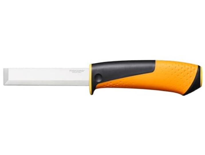Fiskars Couteau de charpentier\, Fourreau avec aiguiseur intégré\, 22\,4 cm\, Noir/Orange/Jaune\, 1023621