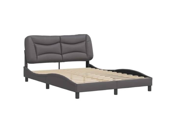 KTHLBRH Grau Bett mit Kopfteil 140 x 190 cm Kunstleder Fleckabweisendes Kunstleder, Lattenrost aus Sperrholz, Kopfteil aus PP-Faser, modernes gewelltes Design