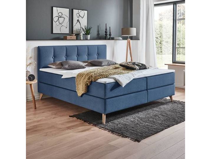 HOMELIV. Boxspringbett Maliana Webstoff 160x200 cm Bonellfederkern-Box Härtegrad: H3 Blau skandinavisch