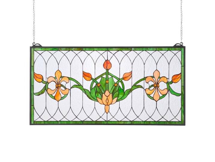 VEVOR Attrape-soleil Vitrail 81x43\,3 cm\, Vitrail Suspendu avec Chaîne\, Style Tiffany\, Rectangle Horizontal\, Artisanat Traditionnel Vintage pour la Décoration de la Cuisine et de la Maison Fenêtre