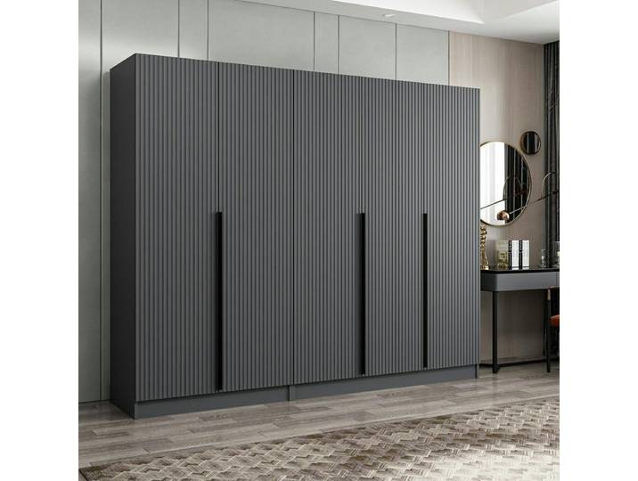 Armoire penderie à portes rainurées BYRON - Anthracite