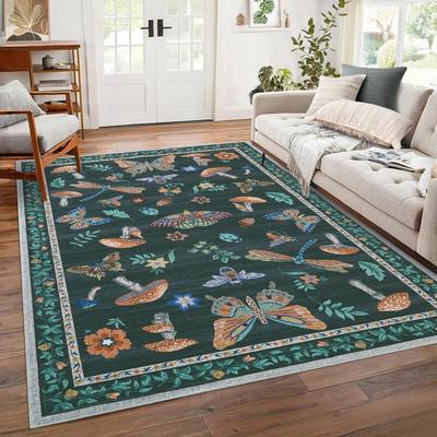 Garvee Farmhouse Washable Mushroom Insect Area Rug