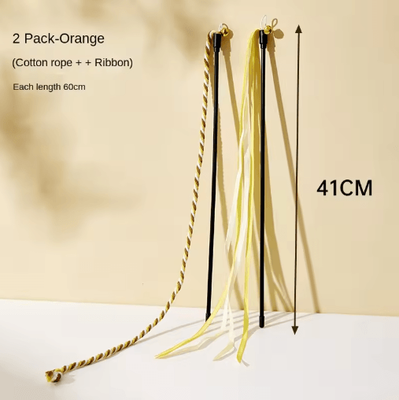 Inspire Picks Interactive Feather Cat Wand Toy With Satin Ribbons & Bell pack Of 2