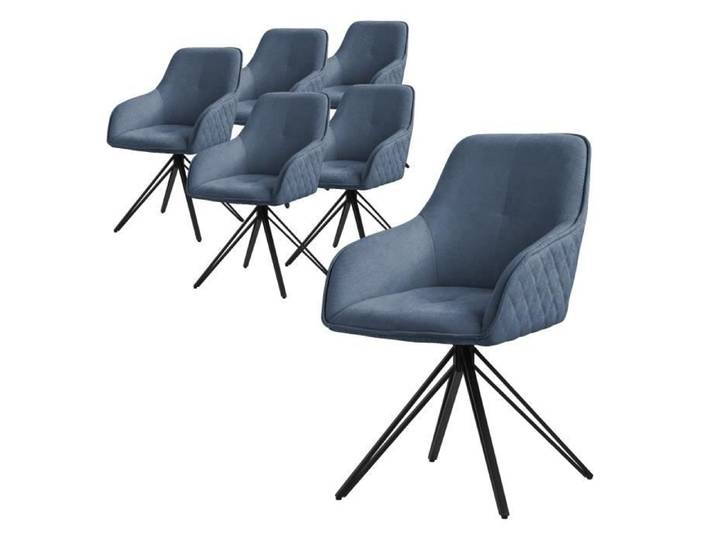 ML-Design 6x Chaise de salle à manger pivotante Textile Tissu Bleu Chaise de salon 360° pivotante rembourrée Fauteuil ergonomique