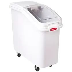 verschließbare Box Rubbermaid Vorratsystem weiß 79 L inklusive Schiebedeckel und Spaten, auf Rollen, robust