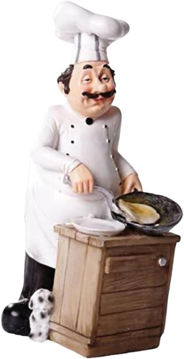 Wit handgemaakt kook beeldje van hars voor keuken decoratie - H: 23 cm, B: 14 cm