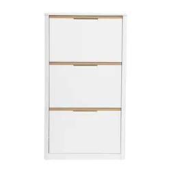 Schuhschrank mit 3 Türen, weiß lackiert, glänzend, B68 cm KIRK