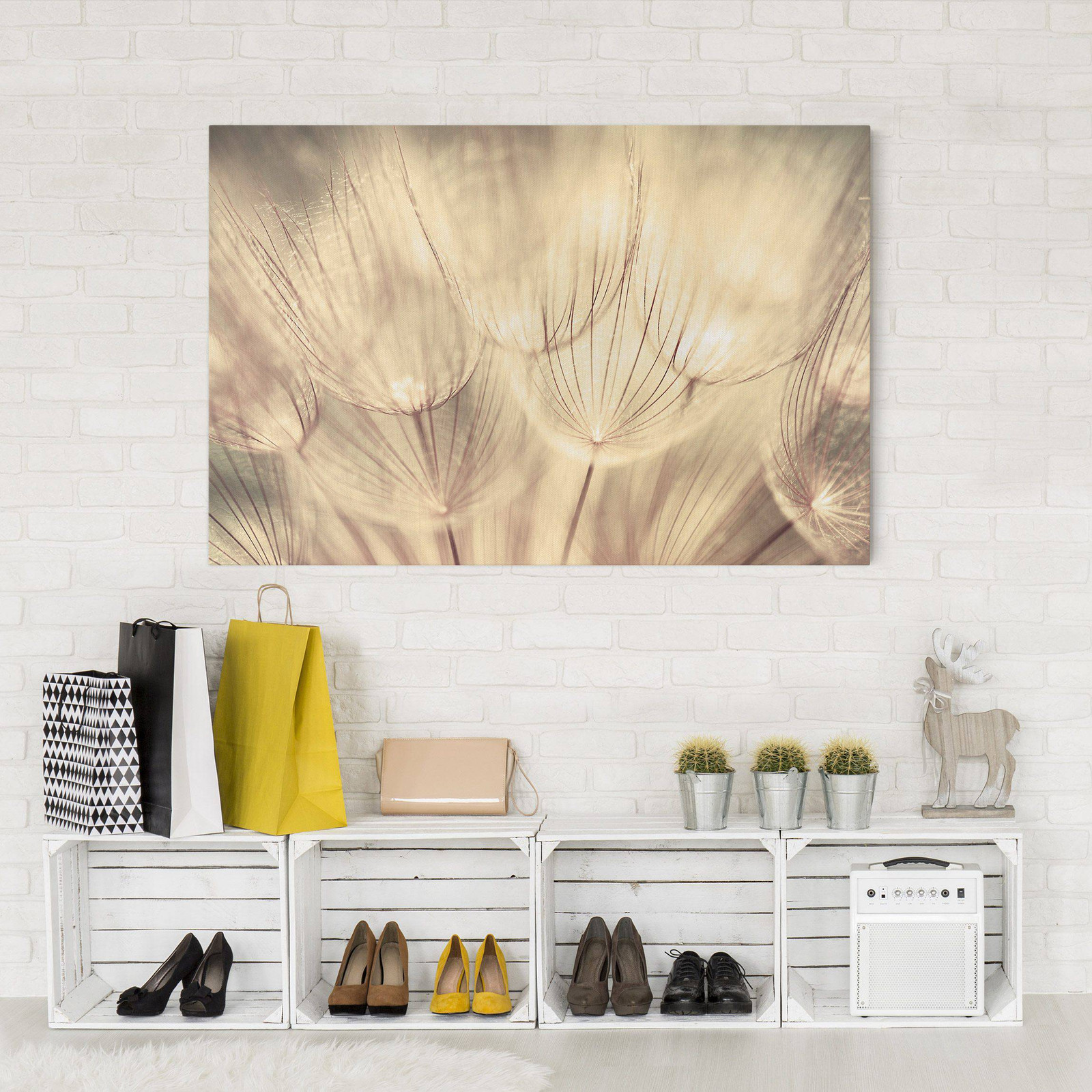 home24 Afbeelding Paardenbloemen IV Decoratie met bloemenmotief, beige, 60 cm