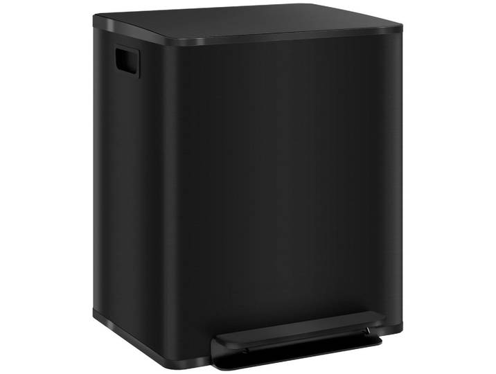 Homcom Mülleimer 2 x 25L Treteimer mit Deckel, Fußpedal, Inneneimer, Edelstahl, Schwarz, Metall, 37.5x56x47.7 cm, Haushalt & Reinigung, Reinigung, Mülleimer & Abfallsammler