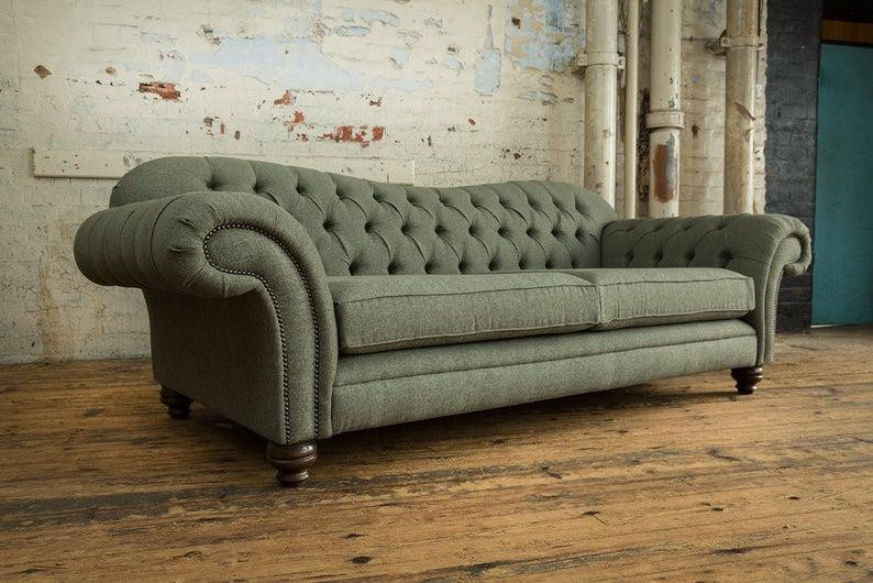 Chesterfield 4-zits bank in leer, grijs