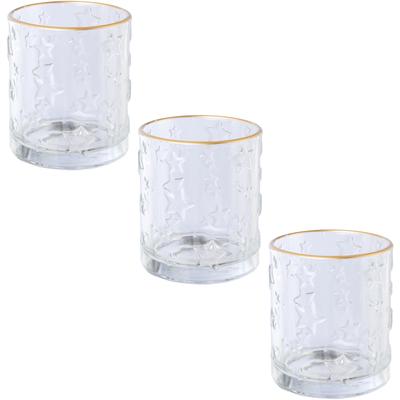 Windlicht CREATIV DECO "Weihnachtsdeko", transparent, H:8cm Ø:7cm, Glas, Kerzenhalter, Windlicht, klares Glas mit Stern-Struktur