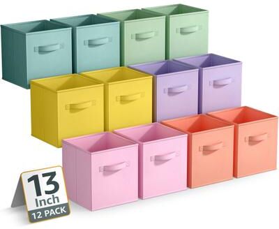 "Sorbus Large Storage Bins - Sturdy Fabric Cubes with Handle 12 Pack - 13""L x 13""W x 13""H"