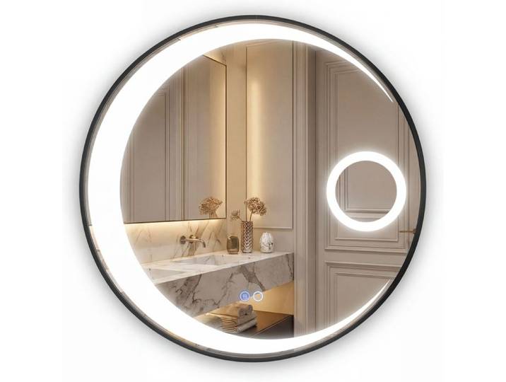 COSTWAY 61 x 61 cm Miroir de Salle de Bain Rond 3 Couleurs Fonction Antibuée Cadre en Aluminium Miroir Grossissant 3 Fois Noir