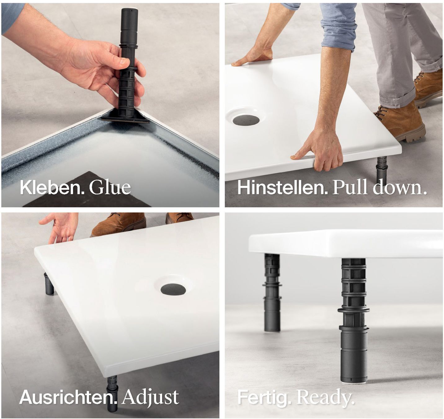 BetteLevel Montagefüße für Duschwannen mit beiden Seitenlängen > 90 cm