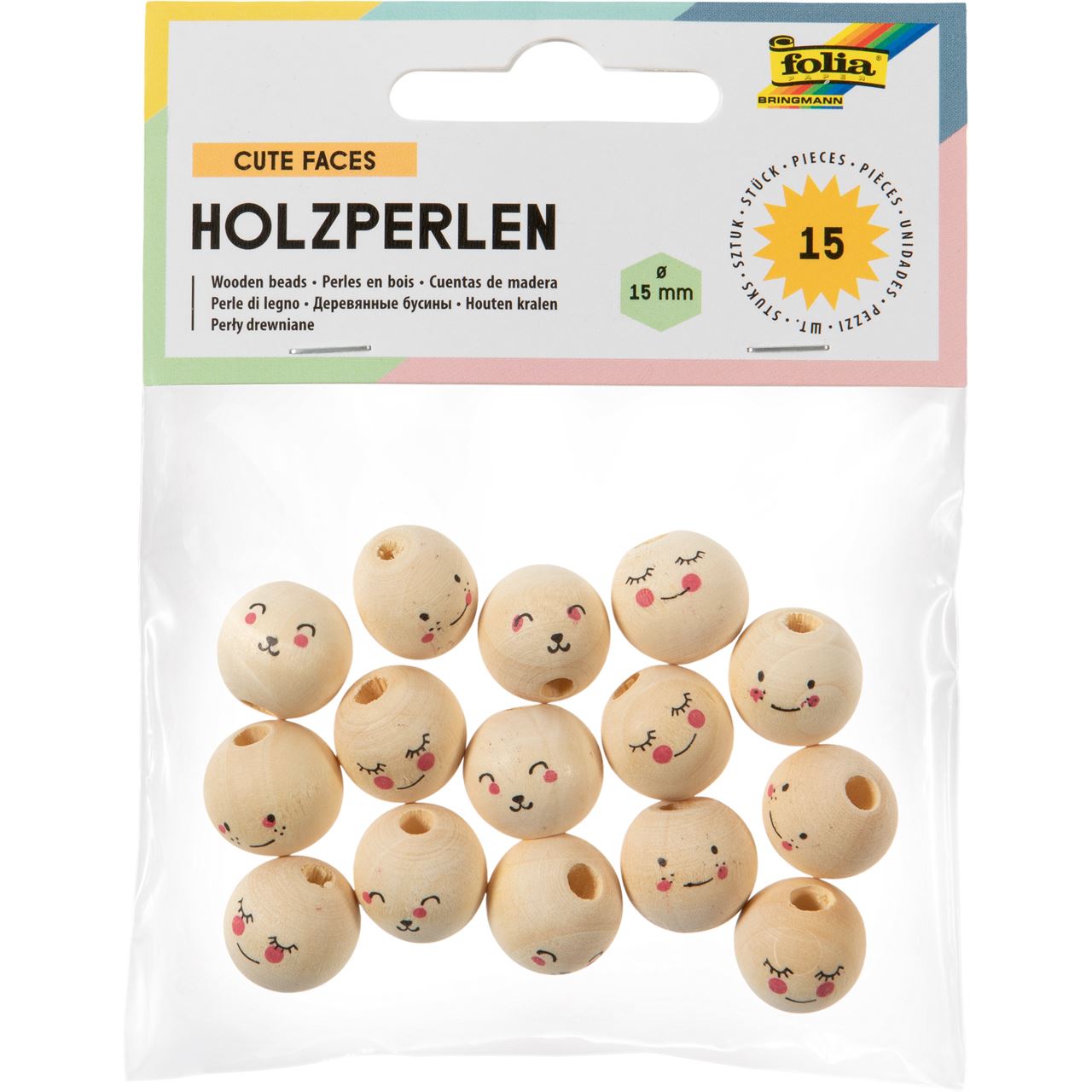 folia Bastelset Holzperlen Gesicht natur