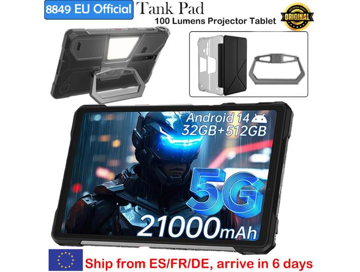 Tablette robuste Unihertz 8849 Tank Pad avec projecteur, 21000 mAh, 5G, Android 14, 32 Go, 512 Go (extensible à 2 To), Dimensity 8200, 10,95 pouces