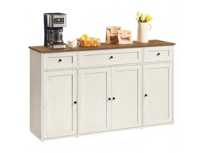SONGMICS Home Sideboard, Snapsemble – superschnelle Montage Küchenschrank mit Arbeitsplatte, Buffetschrank, verstellbare Ablagen, vintageweiß-honigbraun, HOPU Kollektion BBK376WJ02