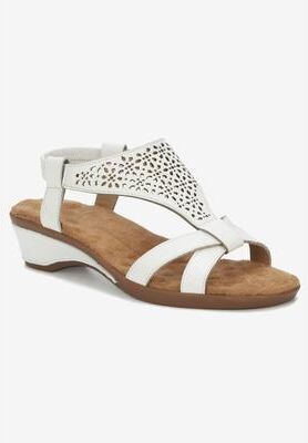 Women's Kitsy Wedge Sandal by Ros Hommerson in White Leather (Size 9 M)