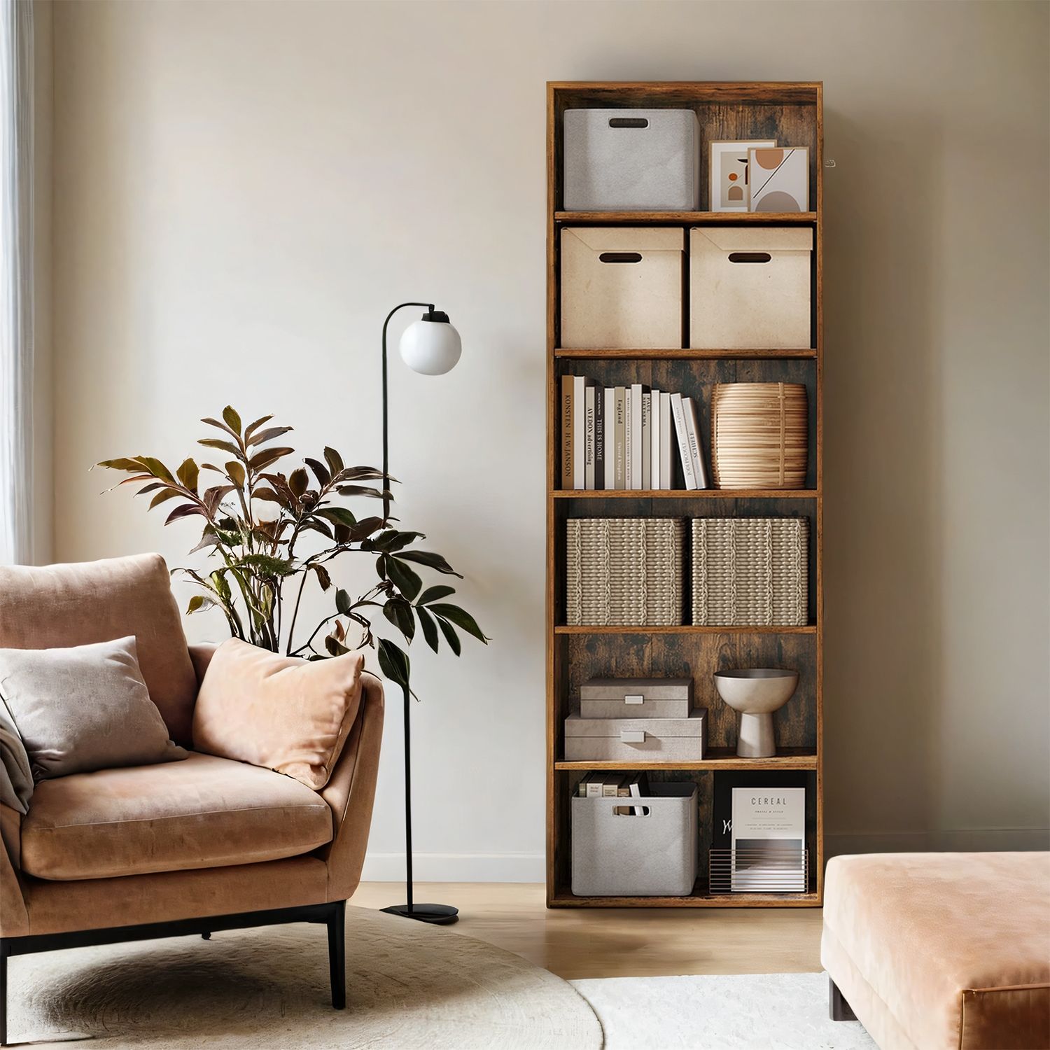 VASAGLE 6 stufiges Bücherregal, Standregal im skandinavischen Stil, für Wohnzimmer LBCB35169K01