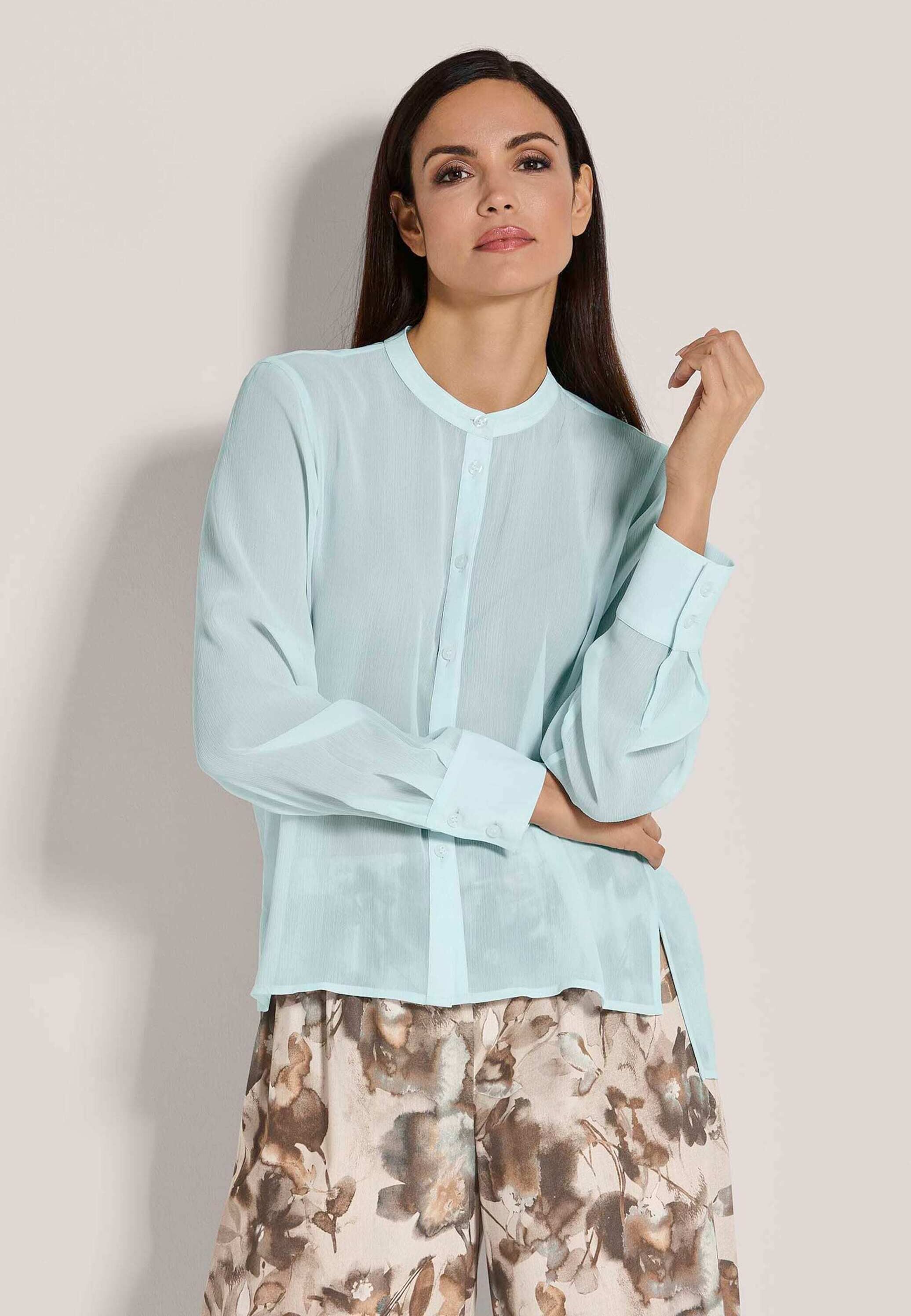 Langarmbluse MADELEINE "Bluse Luftige Chiffon-Bluse, Halbarm", Damen, Gr. 38, grün (salbei), Obermaterial: 100% Polyester PES., Modern, normal, Blusen Langarmbluse