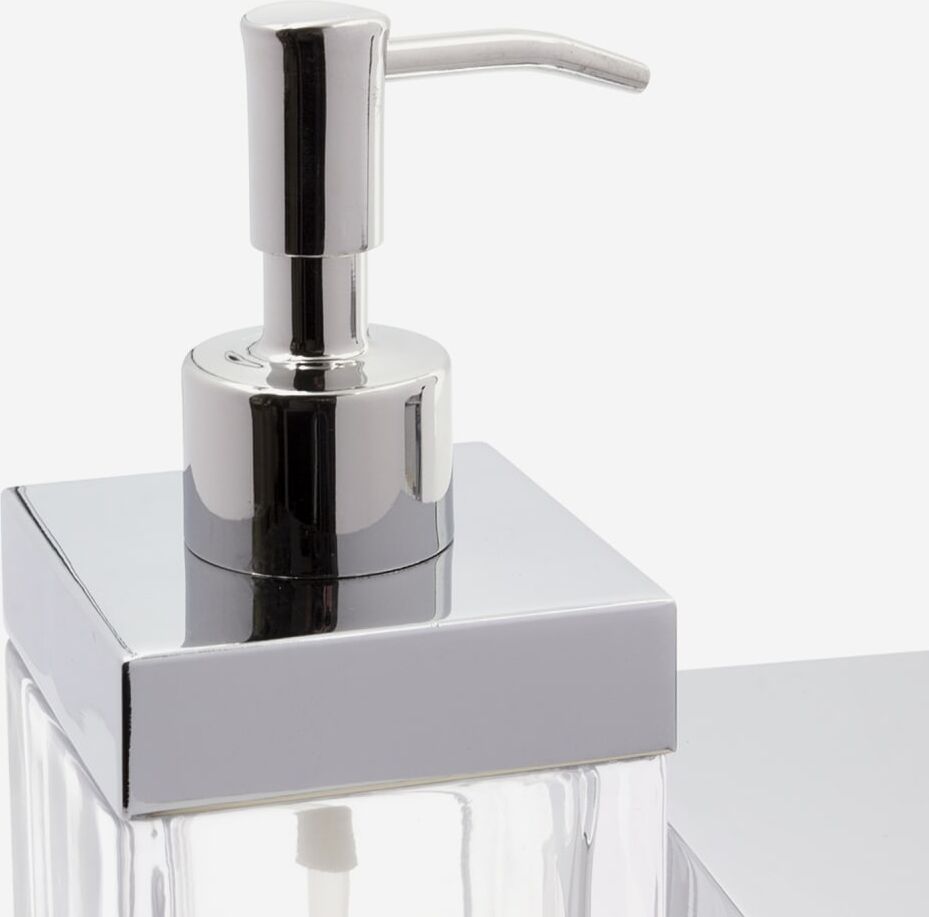 Bath Bazaar Distributeur savon liquide métal transparent et chrome Blanc 7x18x7cm