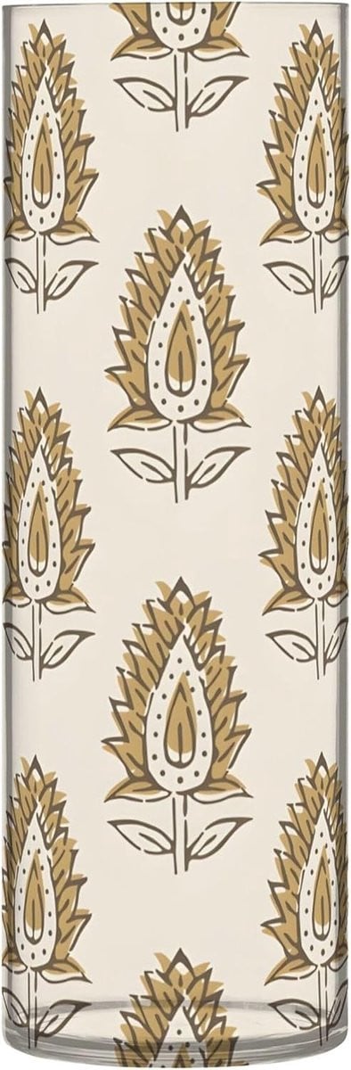 Cilinder Bloemenvaas Paisley Beige met Levendige Prints, Hoogte: 30 cm