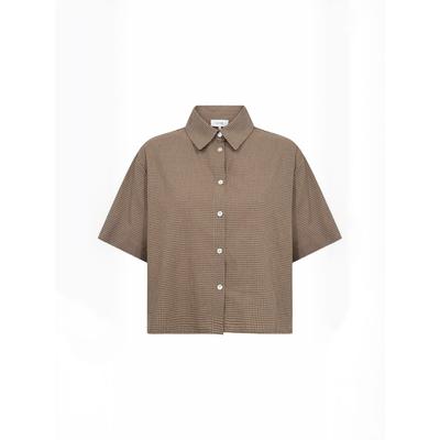Hemdbluse LEVETE ROOM "Levete Room Shirt LR-RONIA", Damen, Gr. L, braun (8500c, fossil combi), Obermaterial: 100% Baumwolle, Blusen Hemdbluse