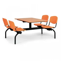 Esstisch für Schulen und Kantinen Biedrax JS3840t - Sitz in Orange, Tisch in Kirsche