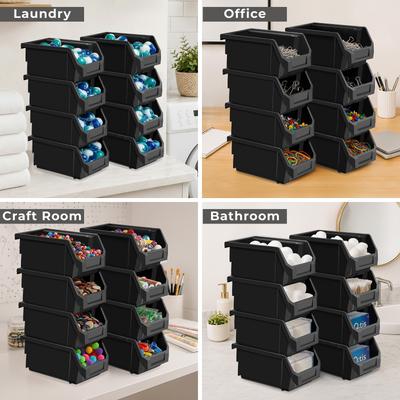 Sorbus Open Front Stackable Garage Storage Bin – Heavy Duty Plastic Organizer Tote for Tools, Hardware & Shelving