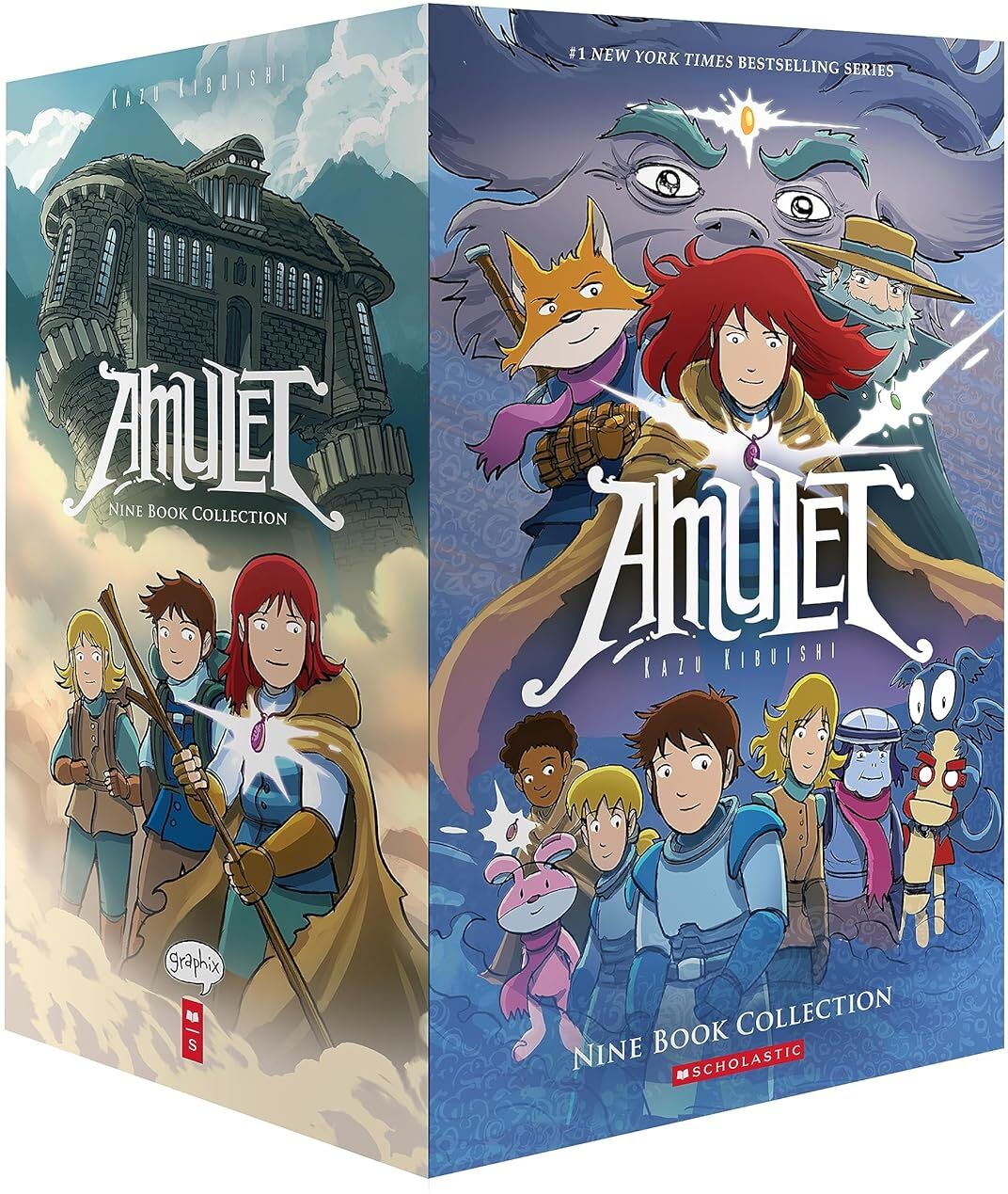 Graphix (Scholastic) Amulet Complete Series Books 1-9 by Kazu Kibuishi - Graphic Novel Box Set - Paperback - Ages 8-12 - Bestselling Fantasy Adventure Collection