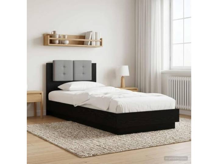 RJPLMFV Bettgestell Eiche Schwarz 80x200 cm mit Kopfteil Langlebiges Holzwerkstoff, Lattenrost inklusive, modernes Design, einfache Montage