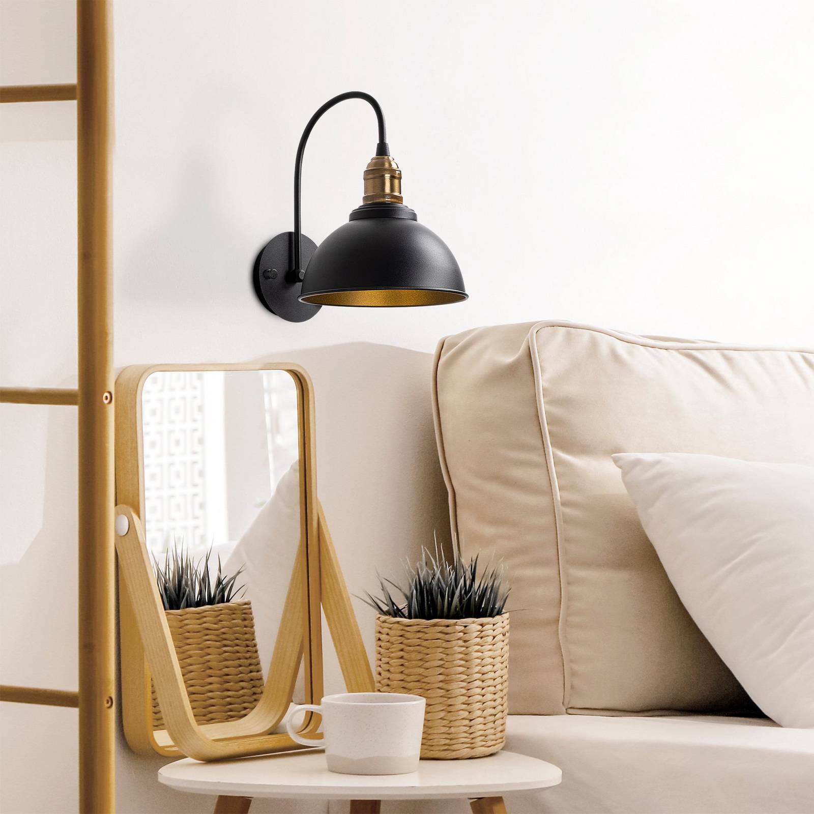 Wandleuchte Saglam, schwarz/gold, Höhe 36 cm, Metall Saglam Opviq, dimmbar, schwarz, für Wohn- / Esszimmer, Metall, Pendelleuchte