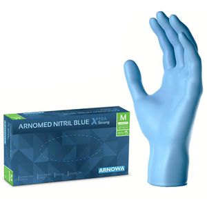 Arnomed Einmalhandschuhe Blue Xtra Strong, blau, 100 Stück, Nitril, chemikalienbeständig, lebensmittelecht, Größe XL