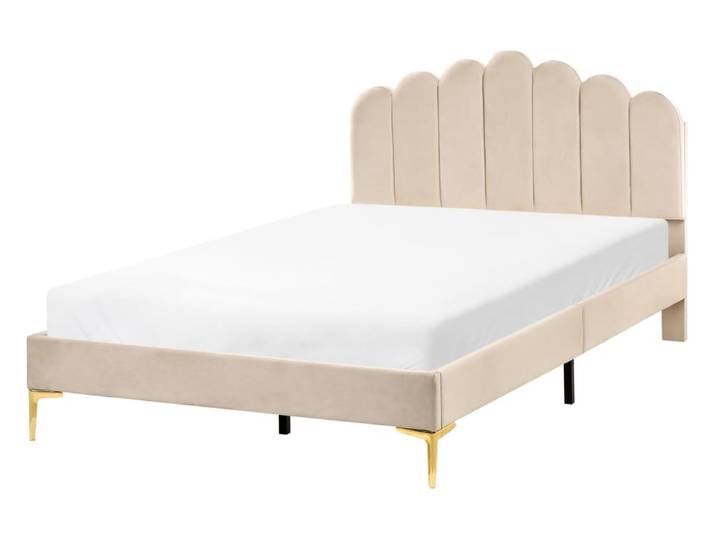 Lit double en tissu beige 120x200