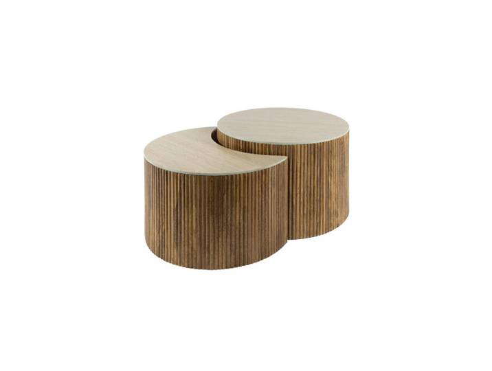 Kawola Couchtisch Deseado 2ER SET Weiß Keramik, Mangoholz, Rund, 60x40x60 cm, Wohnzimmer, Wohnzimmertische, Couchtische
