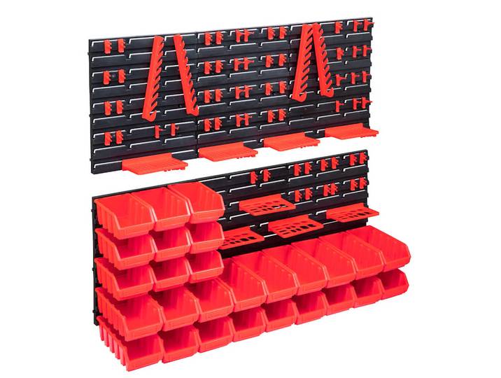 vidaXL 103-tlg. Werkzeugwand mit Sichtlagerkästen Rot und Schwarz