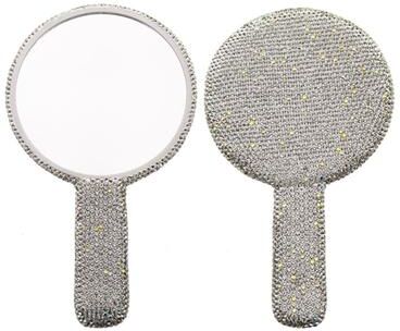 Fusion Finds Sparkling Rhinestone Hand Mirror Portable Handheld Makeup Mirror With Heart, Round & Square Designs white Round