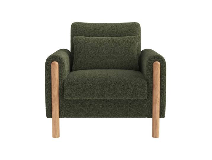 Fauteuil en velours lammfell-optik vert avec coussin épais