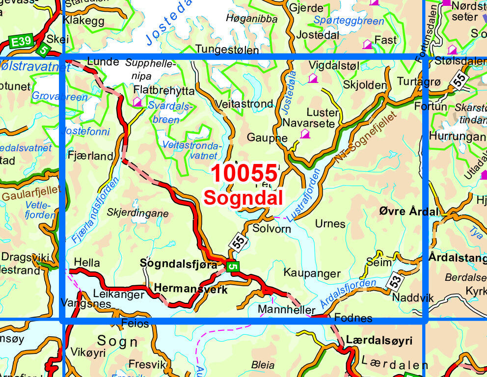 Carte de randonnée n° 10055 - Sogndal (Norvège)   Nordeca - Norge-serien