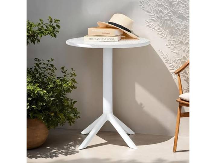 IDIMEX Gartentisch LUZ 60 cm Durchmesser weiß - runder Balkontisch aus Polypropylen, Kleiner Outdoor-Tisch wetterfest & robust, Beistelltsich Garten