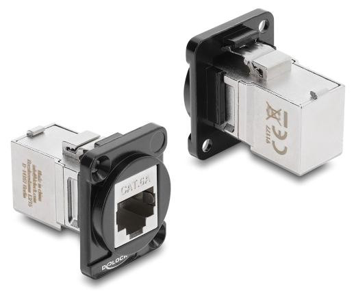 Delock D-type module Cat.6A 90 graden gebogen met RJ45-connector, zwart/zilver
