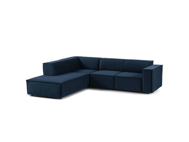 Ecksofa mit Ottomane Blau/Dunkelblau Samt Shyla 260 x 70 x 234cm Ottomane davorstehend links Keine Funktion Glamour