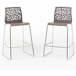 RATTATAN 2er-Set Barhocker aus Polypropylen mit Metallbeinen, modernes und elegantes Design – ideal für Bar, Restaurant oder Küche – Anna XL – Taupe